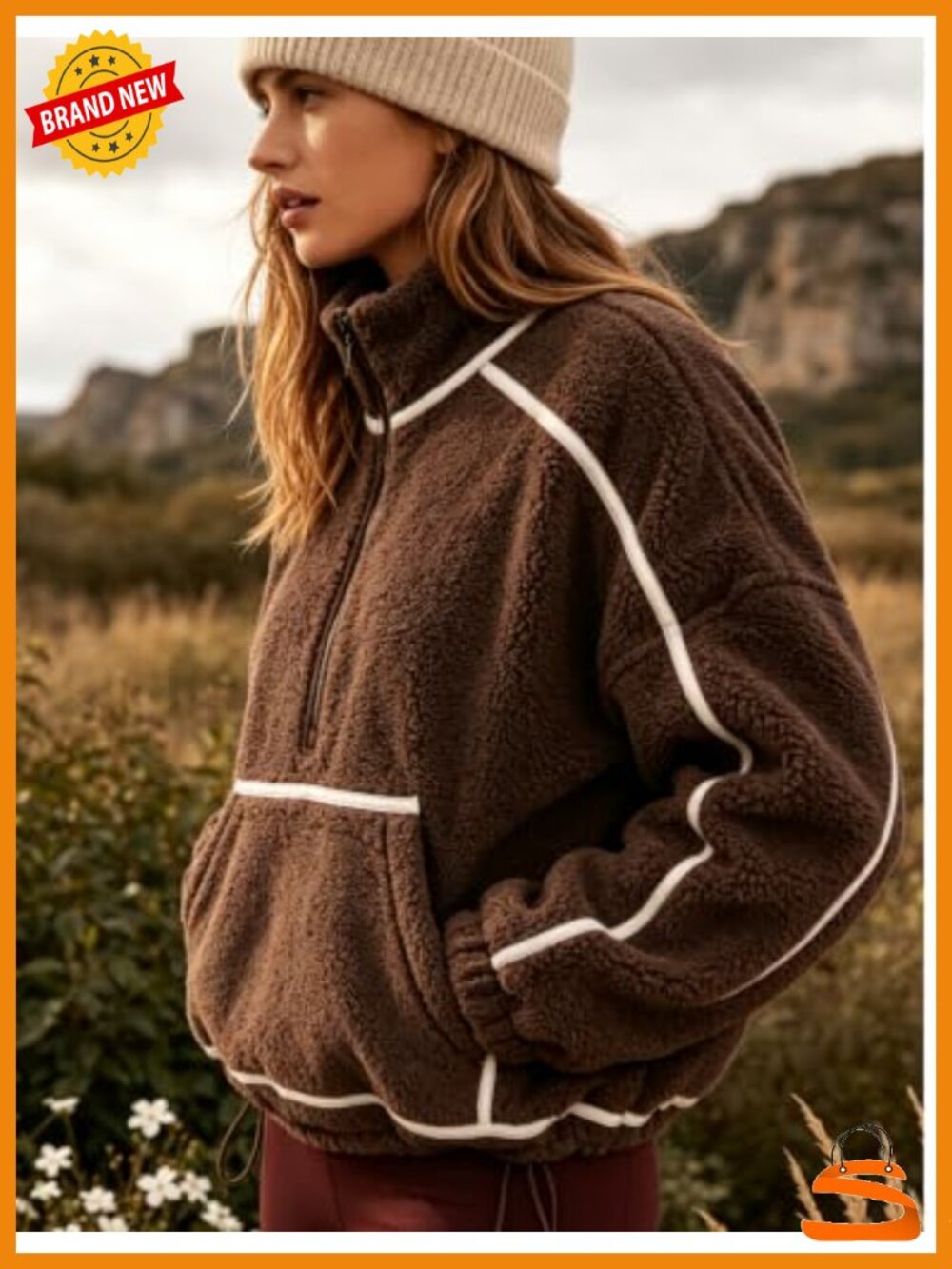 Sherpa Fleece Half Zip Pullover Oversized Sweatshirt - Picture 3 of 6